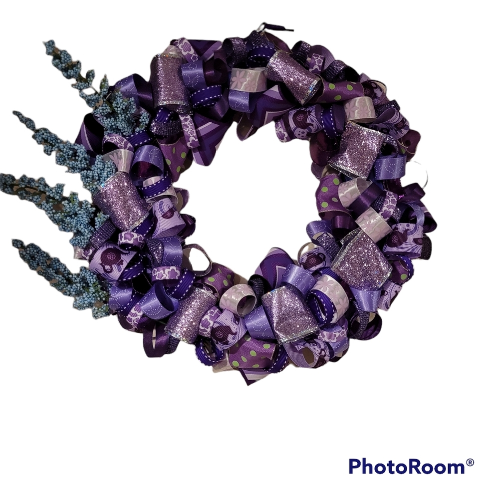 FREE SHIPPING Sparkling Purple Ribbon Wreath